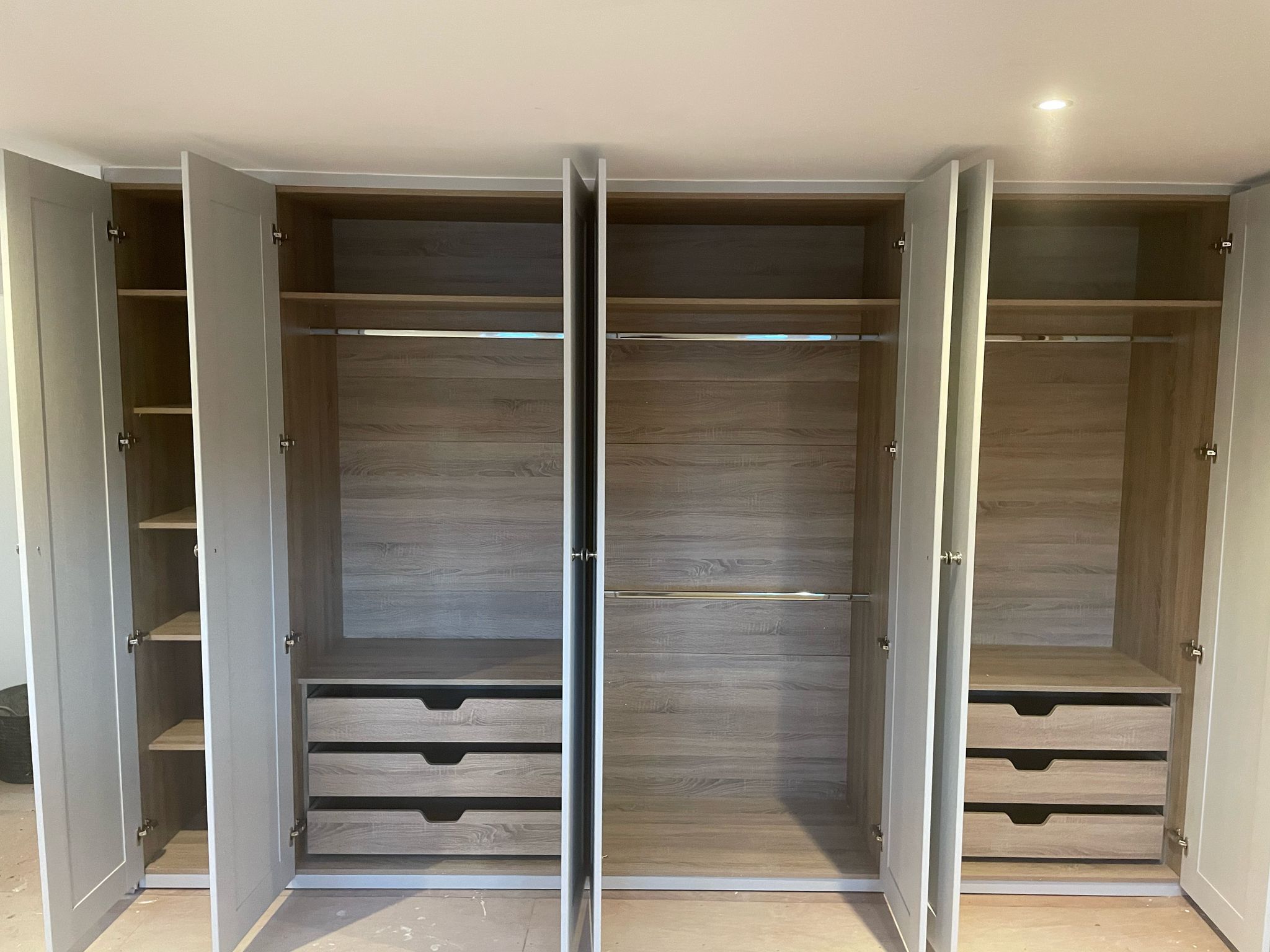 wardrobe construction grey modern oak doors open